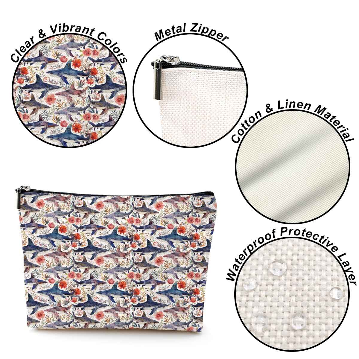 NGZS Cute Shark Gifts for Women Cosmetic Bag Shark Stuff Merch Makeup Bag Funny Sharks Lover Gifts for Women Sister Animal Lovers Girls Makeup Pouch Birthday Mothers Day Christmas Friendship Gifts