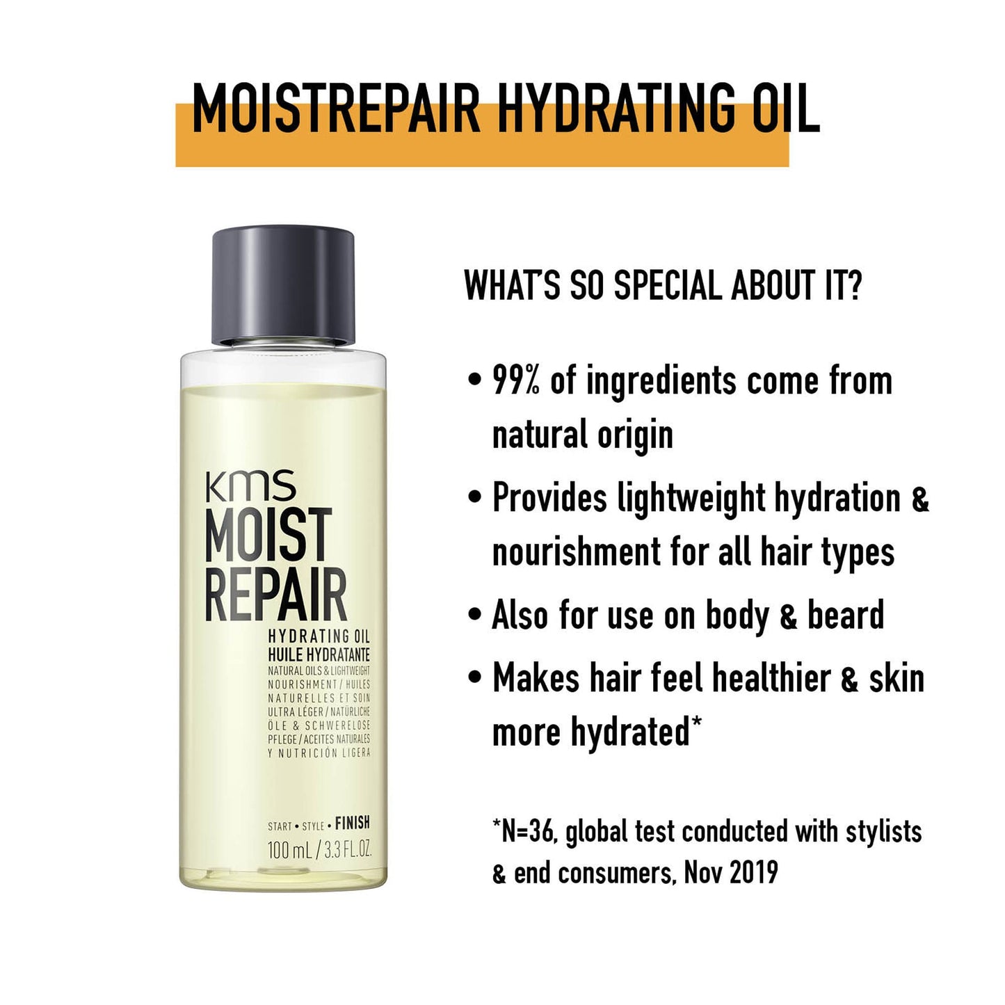 KMS MOISTREPAIR Hydrating Oil for Hair, Beard and Skin, 3.3 oz.