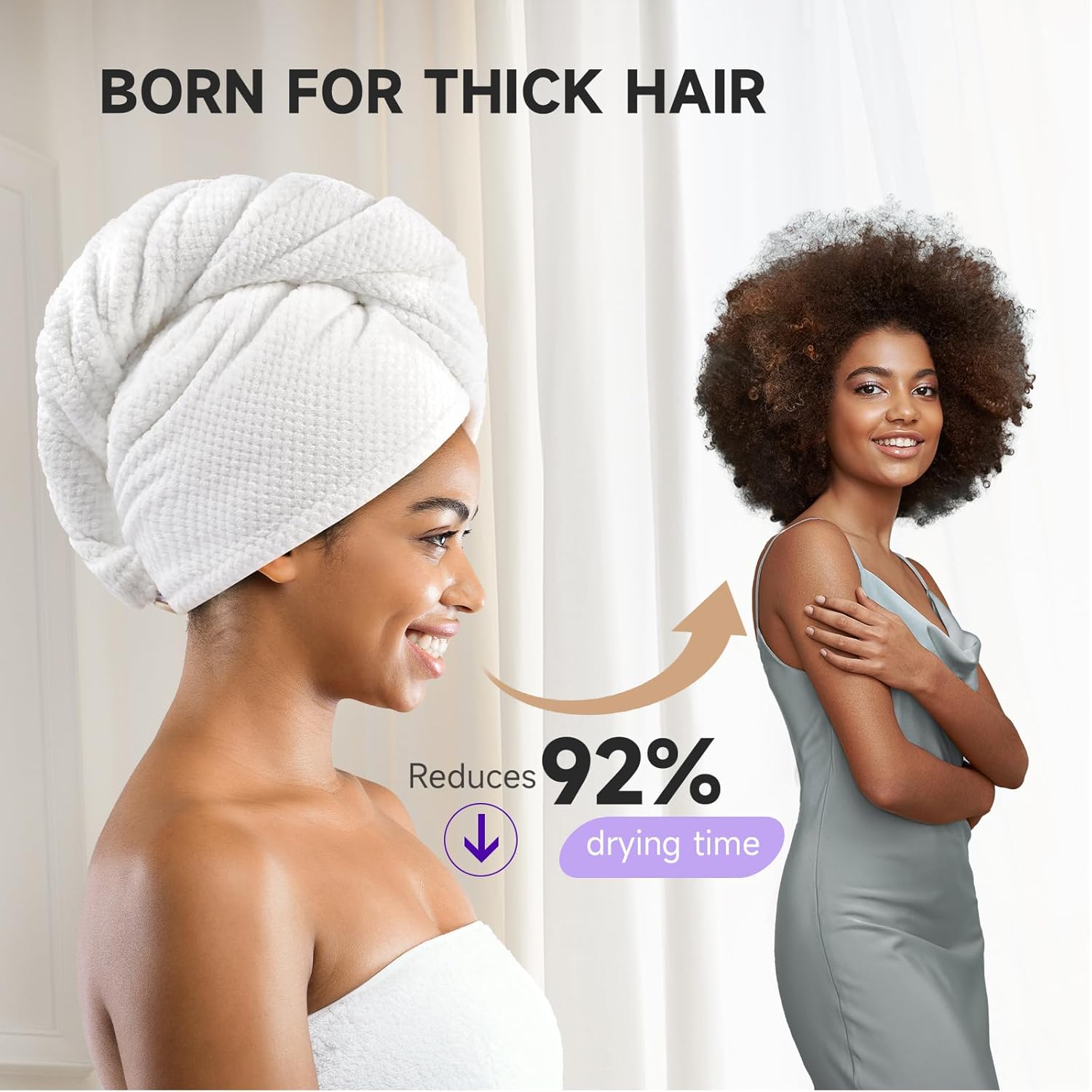 Umisleep 3 Pack Microfiber Hair Towel Wrap for Curly Hair, Super Absorbent Hair Drying Towel for Women, Kids, Hair Care Accessories, Hair Turban for Wet Hair (Grey, Camel, Brown)