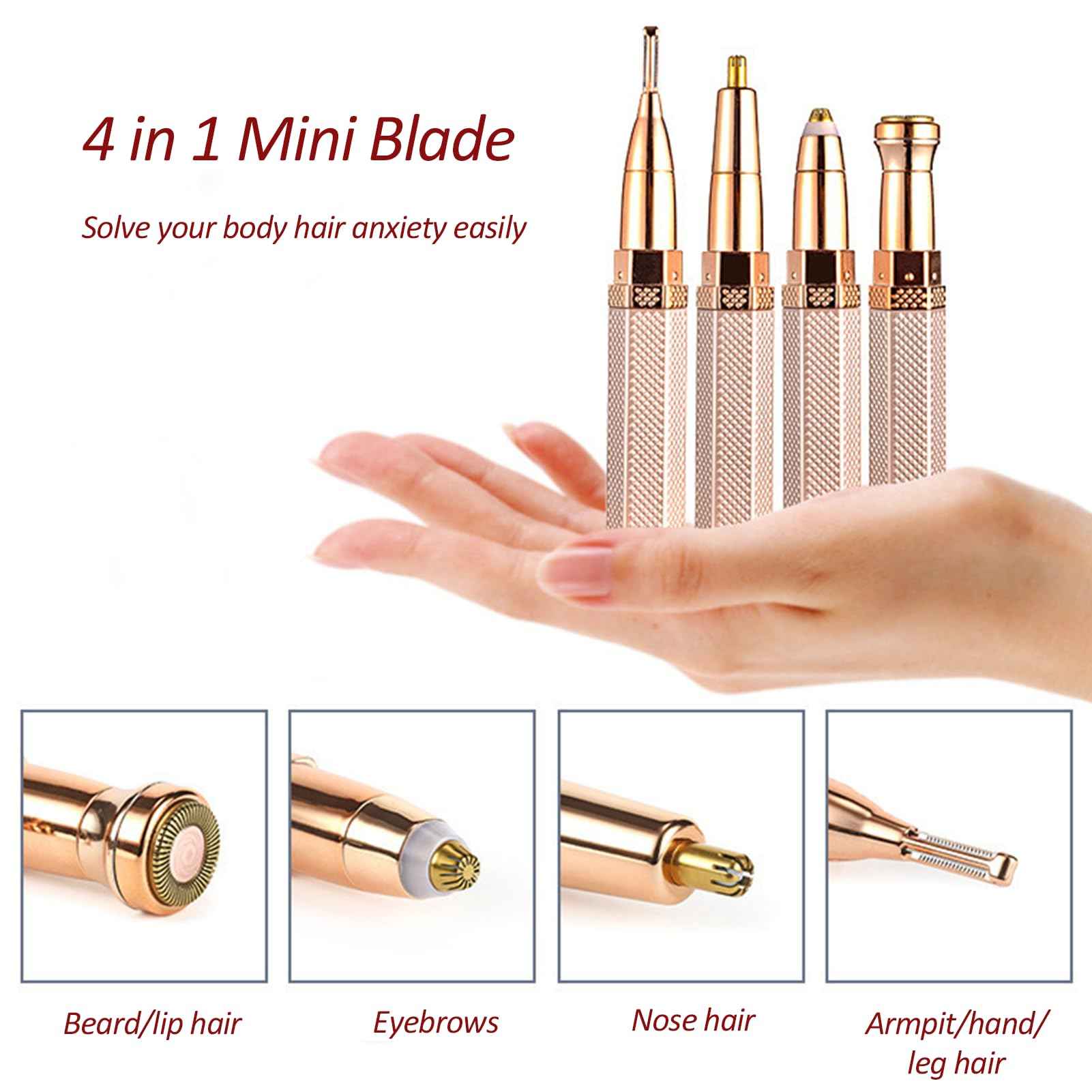 Serfoxd Facial Hair Remover for Women Face, 4 in 1 Electric Eyebrow Trimmer for Nose Neck Leg Arm Armpit Bikini Hair with USB Cable