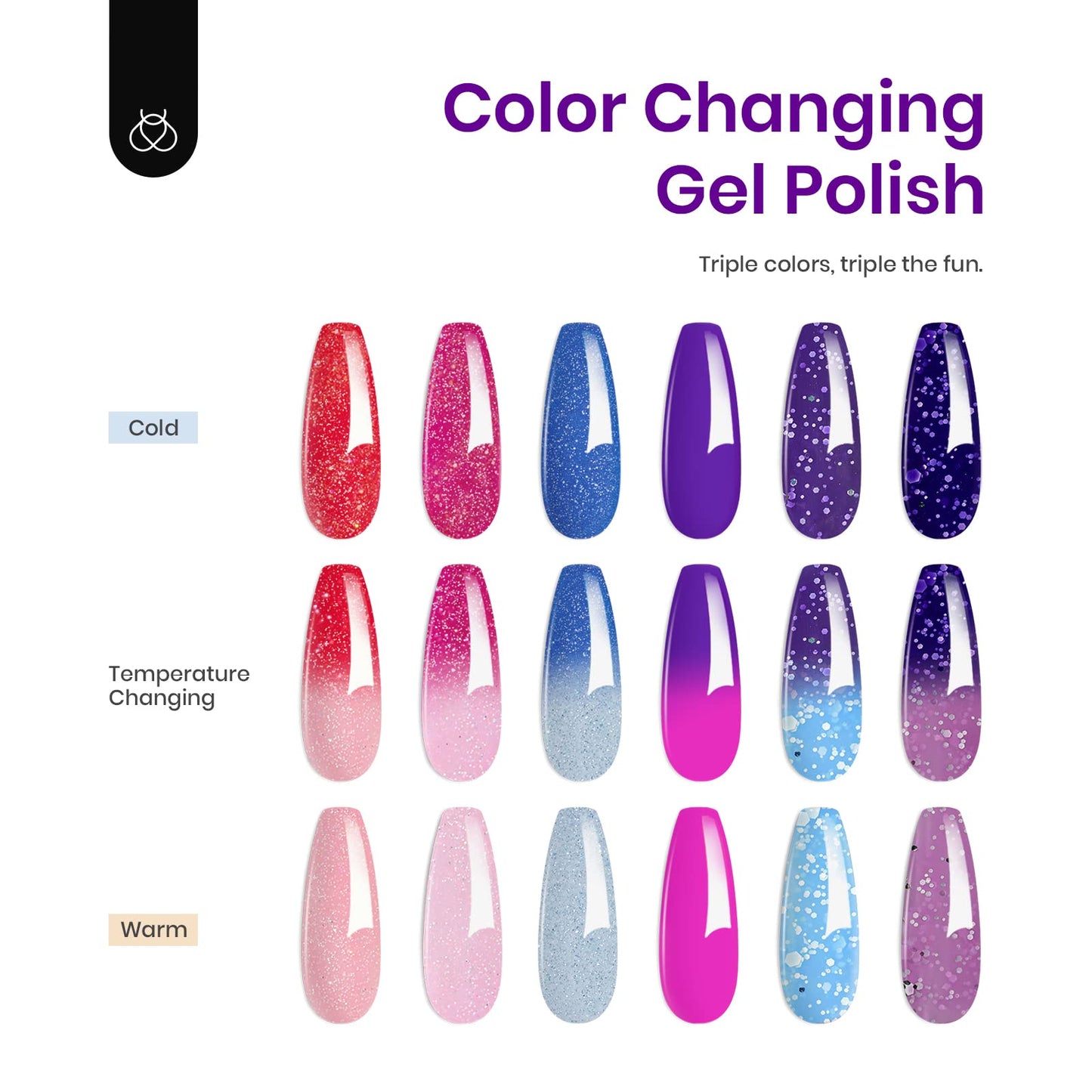 Beetles Color Changing Gel Nail Polish Kit, 6 Colors Pink Red Glitter Blue Purple Temperature Change Gel Polish Soak Off Uv Led Nails Gel Polish Diy Nail Art Salon Manicure Gifts for Women