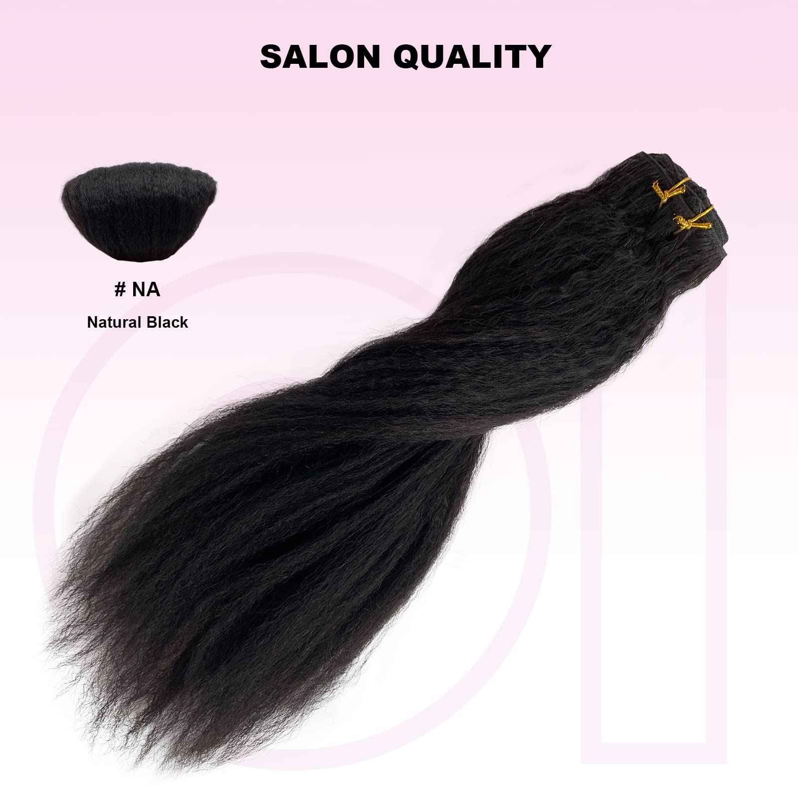 OiMiGO Real Hair Extensions, Natural Black Kinky Straight Clip in Extensions Brazilian Human Hair Clip ins Extension for Black Women 7 Pieces 14 Inch 120g