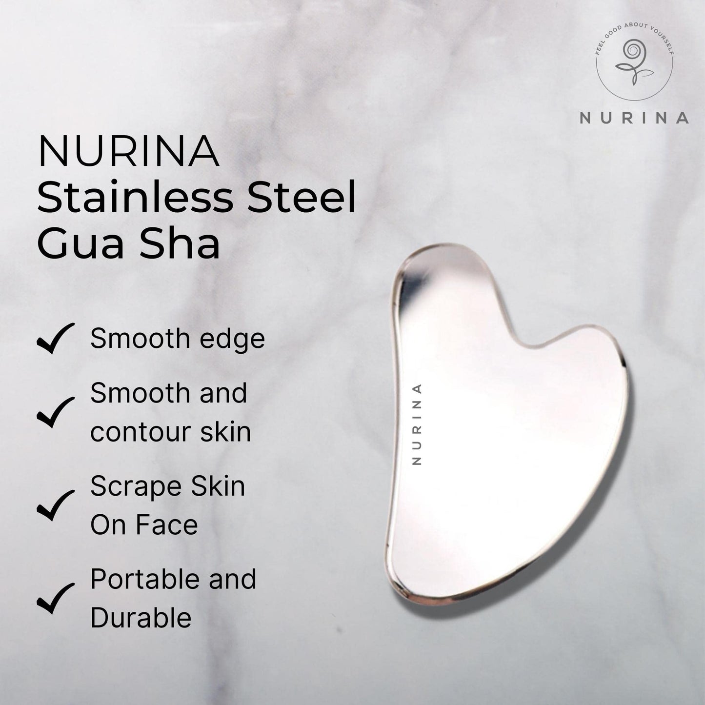 NURINA Pure Stainless Steel Ice Roller Face Roller & Gua Sha Set Double-Sided Facial Tools Face Massager Skin Care Set Gua Sha for Face Neck Body Anti-Wrinkle Facial Massage Kit