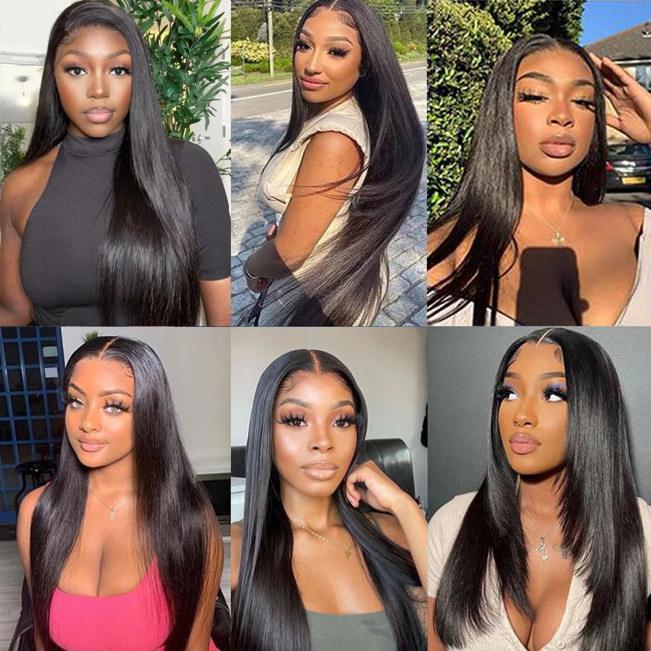 Younsolo Straight Bundles Human Hair 4 Bundles 20 22 24 26 Inches Straight Hair Bundles Brazilian Virgin Hair Natural Black Color Bundles