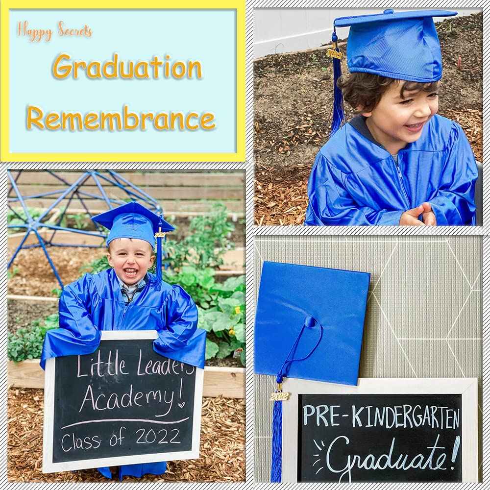 Happy Secret Unisex Shiny Kindergarten and Preschool Graduation Cap with 2025 Tassel 2024 Year Charm for Kids Royal Blue