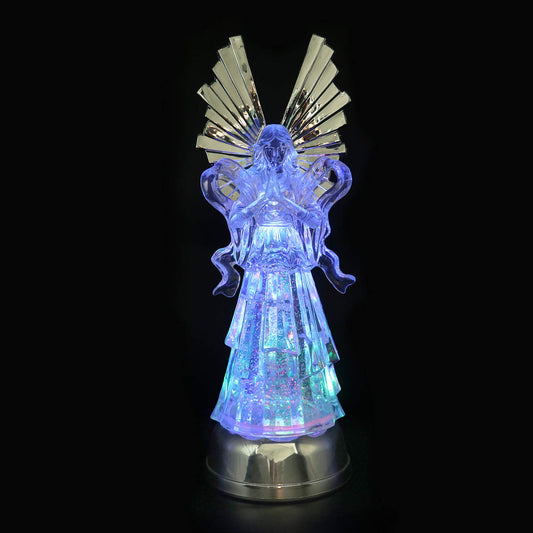 DRomance 14" Angel Snow Globe Lantern Battery Operated with 6 Hour Timer Color Changing LED Light Trumpet Angel Swirling Glitter Water Lamp Thanksgiving Christmas Holiday Decor Gift