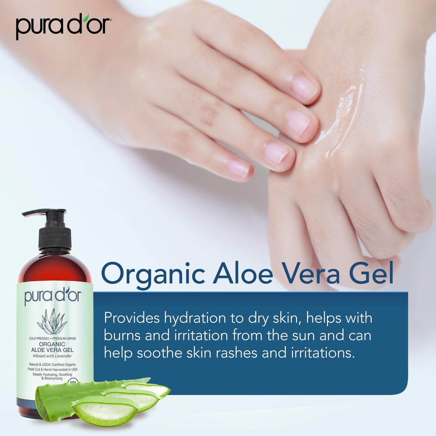 PURA D'OR ORGANIC Aloe Vera Gel Lavender (16 Oz X 3) All Natural - ZERO Artificial Preservatives - Deeply Hydrating & Moisturizing - Sunburn, Bug Bites, Rashes, Small Cuts, Eczema Relief - Skin & Hair