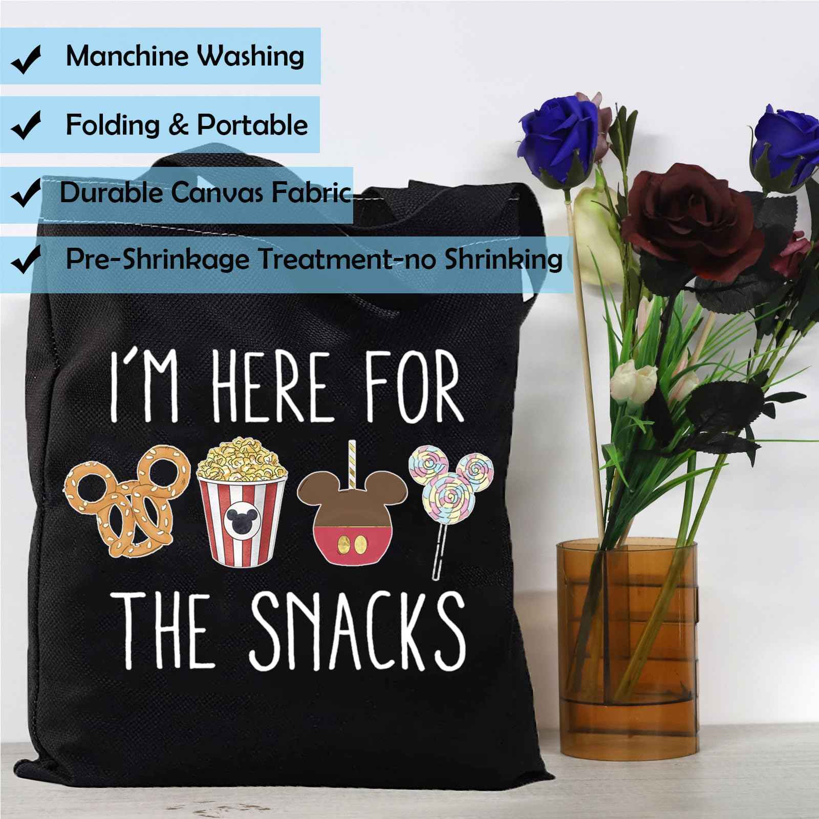 GJTIM Snacks Lover Gift Family Vacation Gift Snacks Travel Bag I’m Here For The Snacks Makeup Bag (For The Snacks ToteBlack)