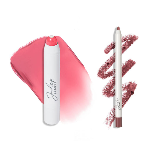 The Perfect Pair 2pc Set: Julep It's Balm Tinted Lip Balm Nectar Pink and With a Trace Retractable Creamy Long-Lasting Lip Liner, Antique Rose