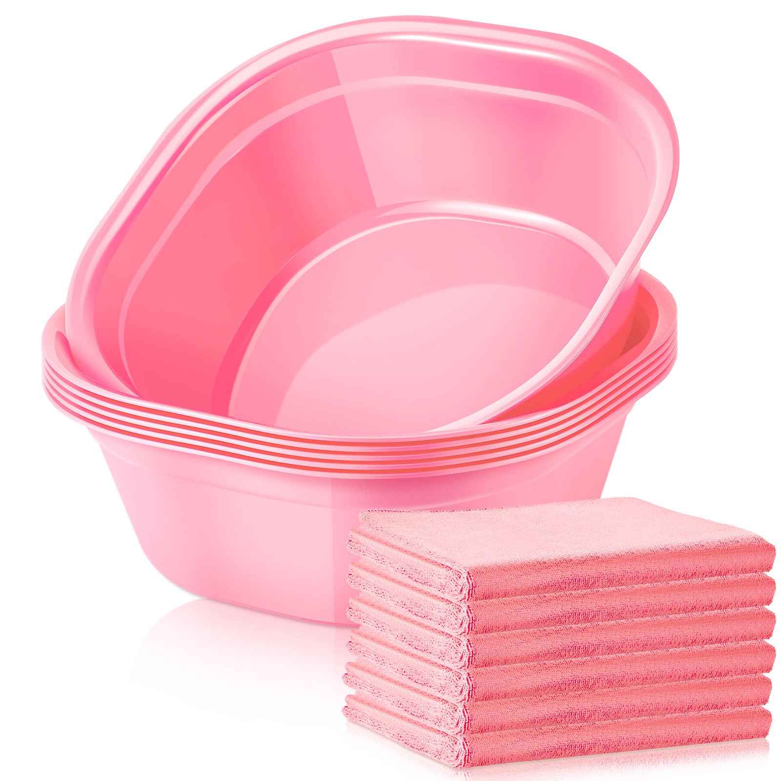 Patelai 6 Sets Kids Foot Spa Kit for Girl 12 x 12 x 4.3 Inch Foot Soaking Tub 14 x 30 Inch Hand Towels Washbasin Towels for Spa Party Sleepover Party Supplies(Pink)
