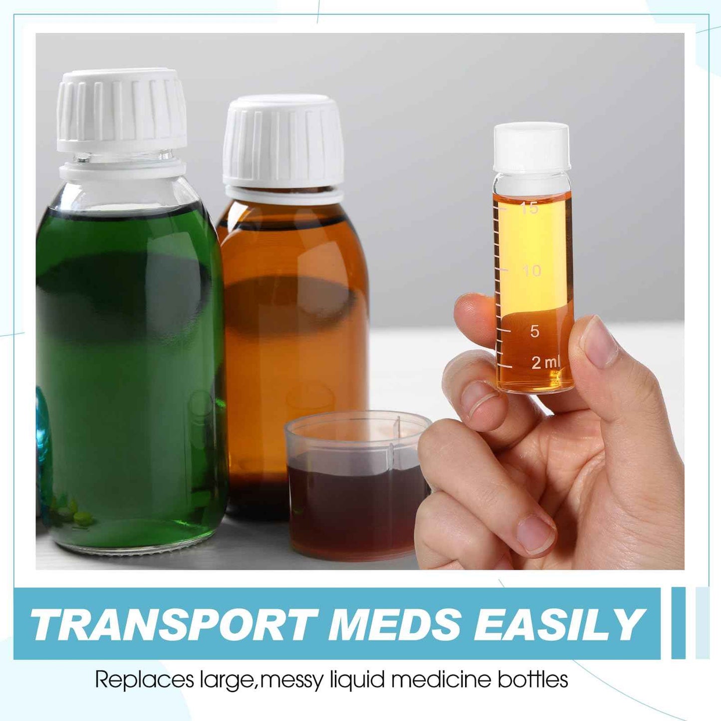 Baderke 4 Pcs Liquid Medicine Travel Container Scale Glass Liquid Containers Small Single Dose Medicine Bottles Dispenser and Leak-proof Plug Travel Essentials Accessories(Clear,15ml)