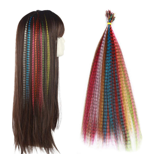 SARLA Syntheic Feather Hair Extensions 100 Pcs Colored Hair Piece for Girl Women 10 Mixed Colors 16 Inch