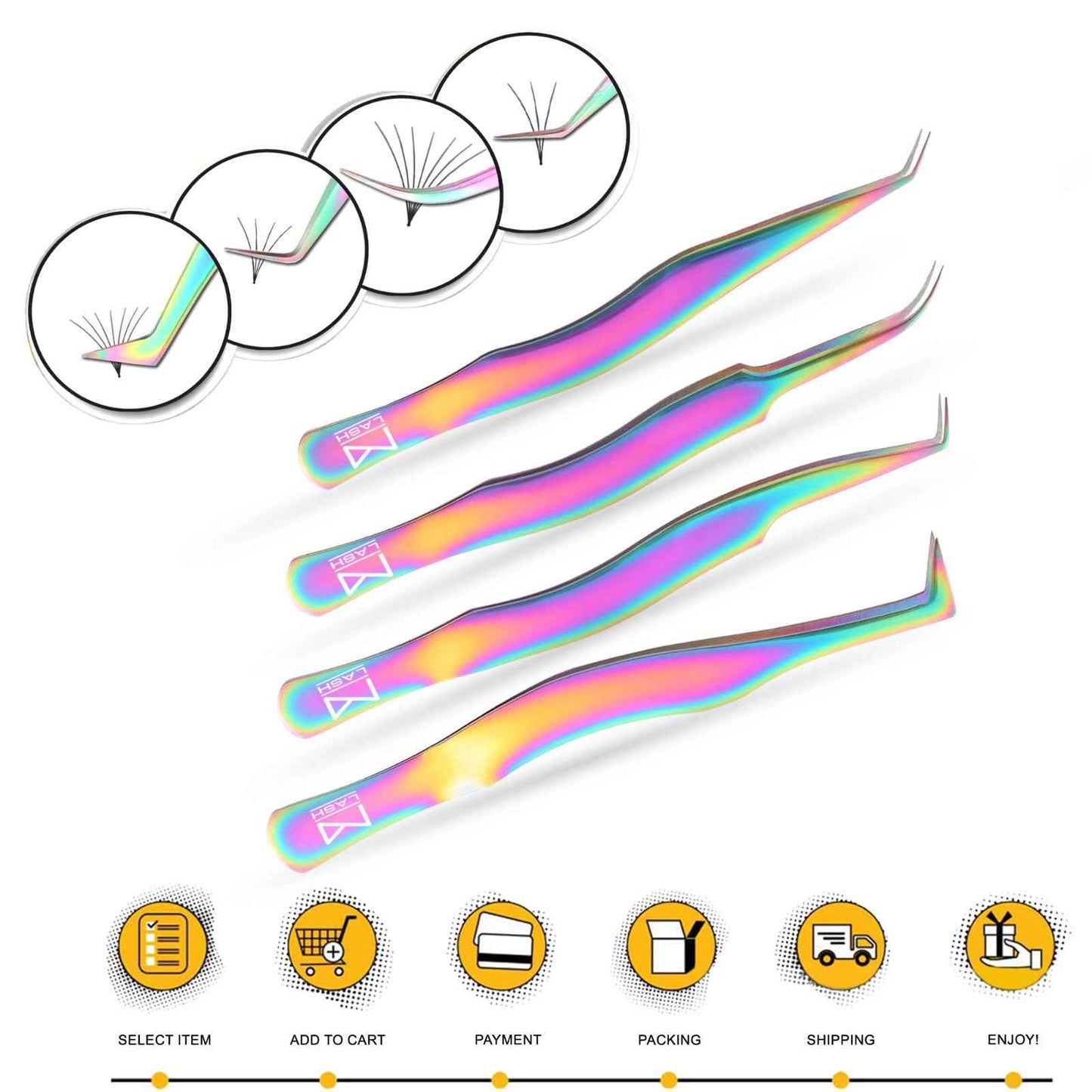 M LASH Eyelash Tweezers for Eyelash Extensions (Set of 4) - Professional Lash Extension Tweezers - Fiber Tip Lash Tweezers, Japanese Steel, Diamond Grip For Flawless Application (Teal)