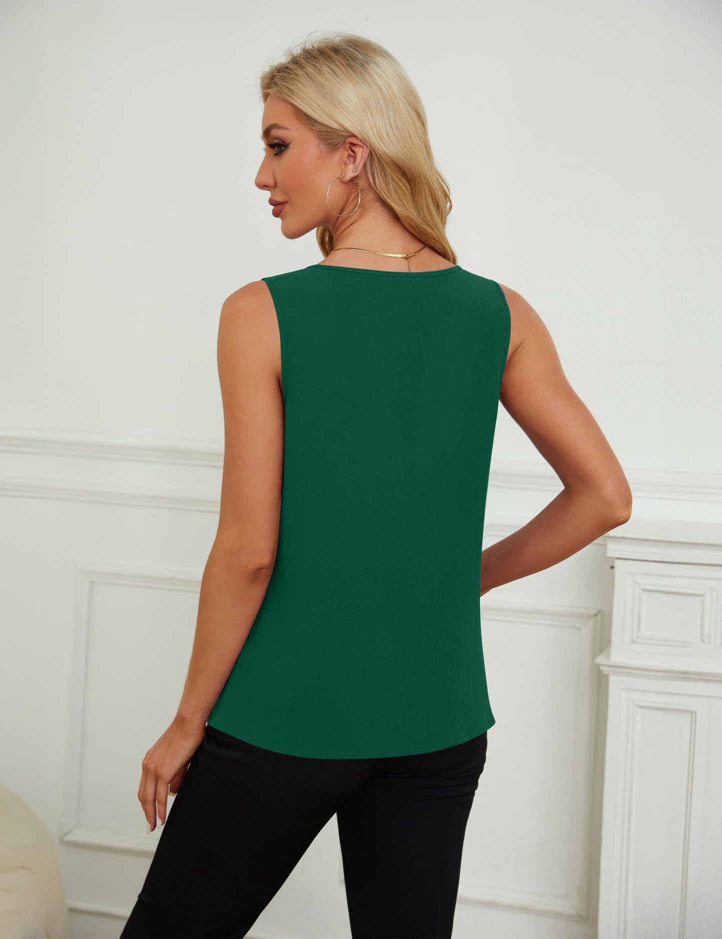 Blooming Jelly Womens Summer Tank Top Sleeveless Business Casual Outfits 2024 Basic Blouse Work Shirt (S, Dark Green)