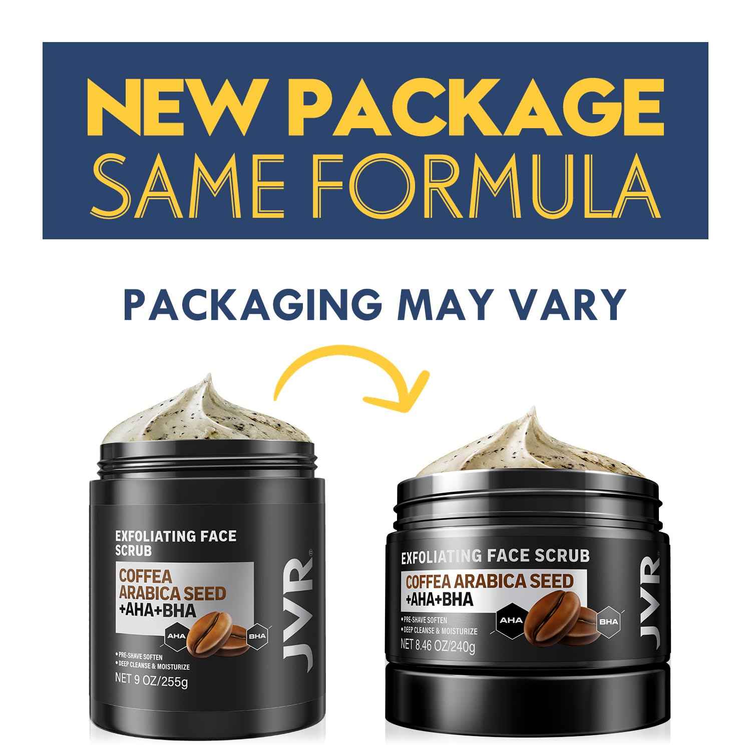 Face Scrub for Men, Facial Scrub for Deep Exfoliating, Cleansing, Removing Blackheads, Ingrown Hairs, Pre-shave Soften, Organic Formulated with Coffee Extract, AHA and BHA Face Exfoliator (8.46 oz)