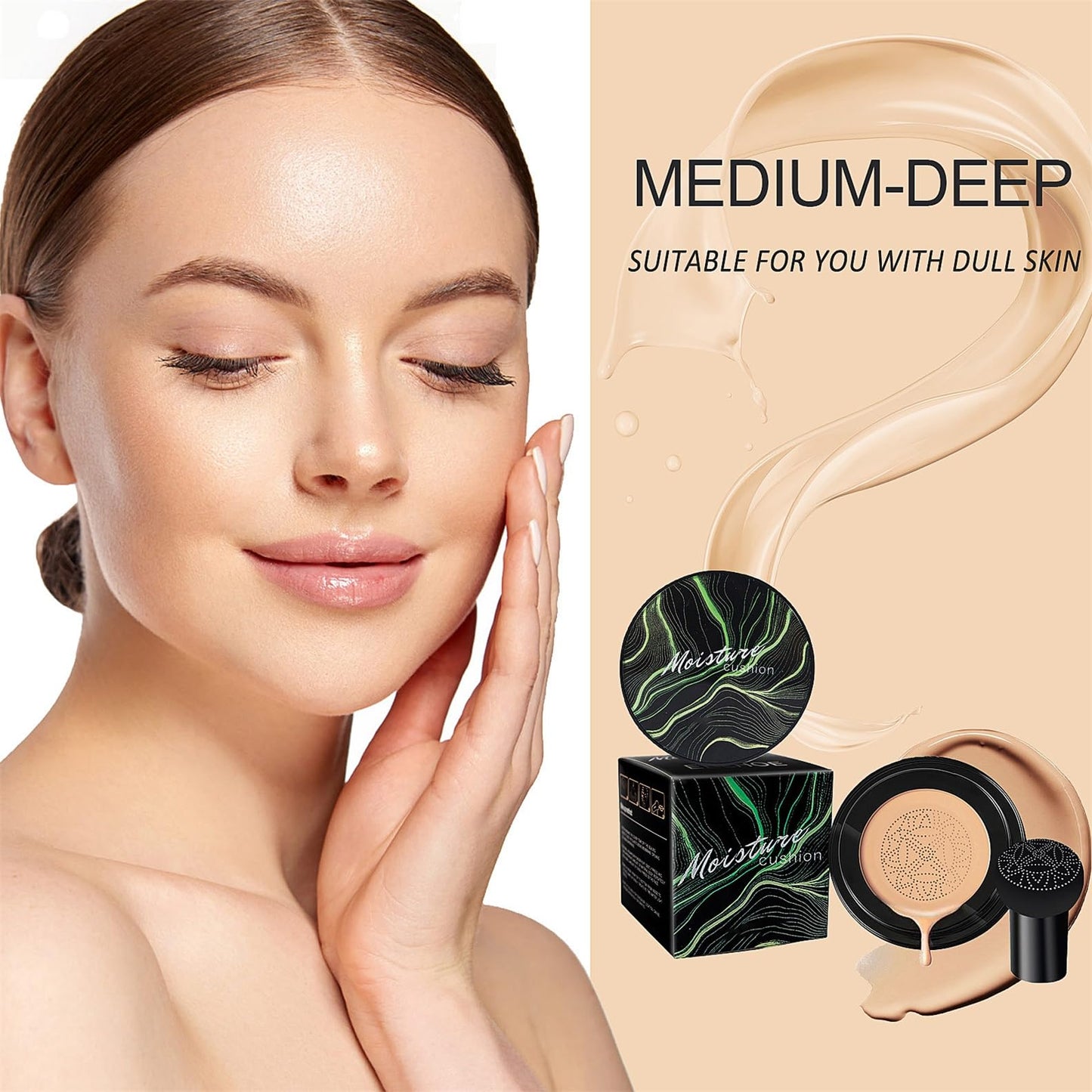 Mushroom Head Air Cushion CC Cream Foundation - BB Cream Concealer Oil Control Long-Lasting, Waterproof Base Primer, Cream Foundation Full Coverage for Mature Skin & All Skin Types (Medium)