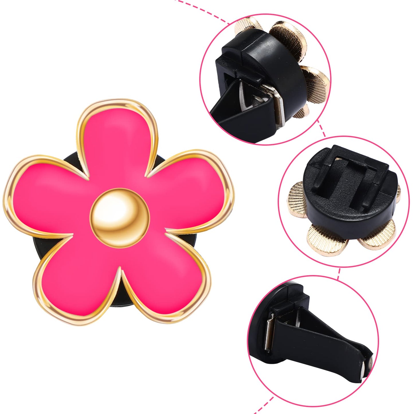 Frienda 6 Pcs Daisy Flower Air Vent Clip Air Freshener Outlet Clip Car Air Conditioning Clip Charm Car Inter Decor(Red, Pink, Black, 3 cm, 3.3 cm)