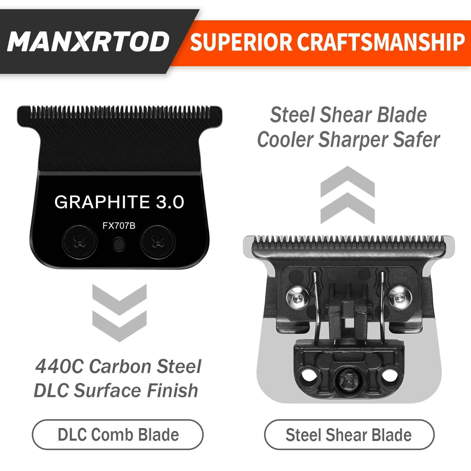 GRAPHITE 3.0 Replacement Blade for All BaByliss PRO FX787 & FX726 Trimmers, Ultra Precise FX707B Replacement Blades Compatible with BaByliss Trimmer Blades, Black