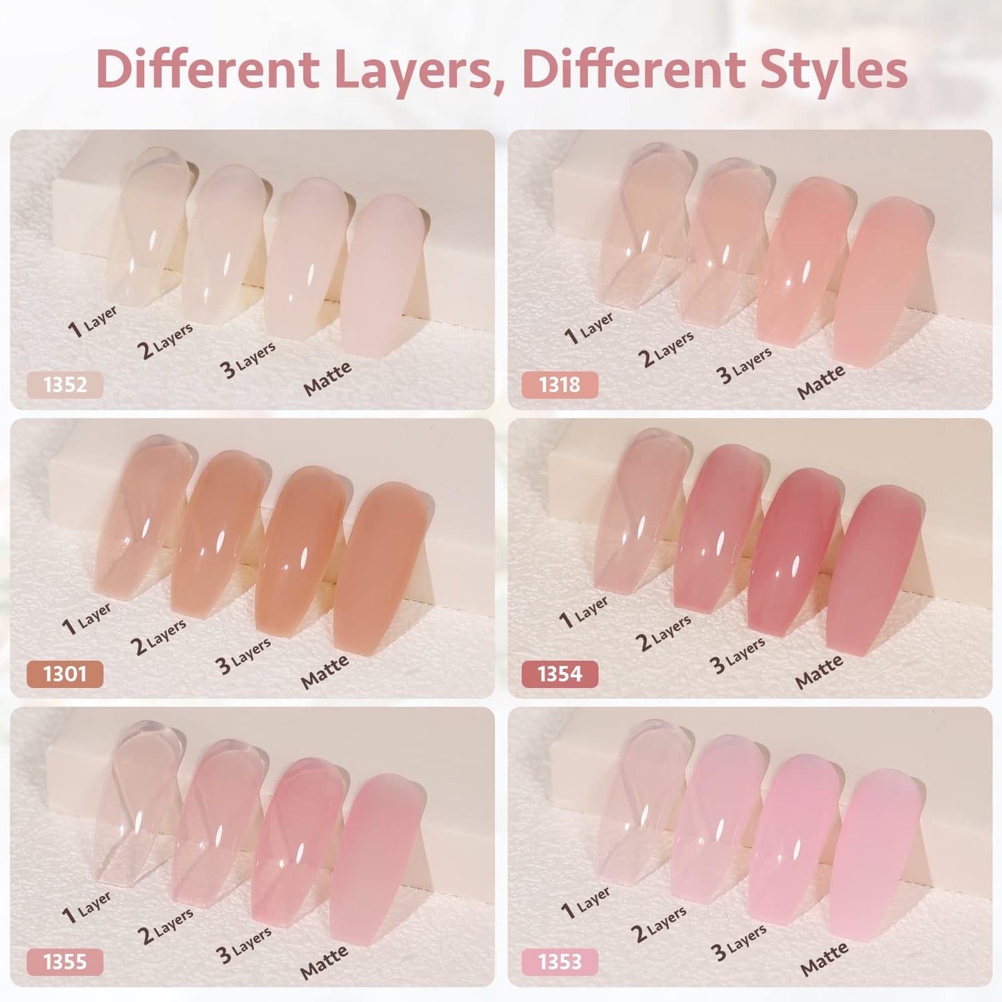 GAOY Jelly Nude Pink Gel Nail Polish Set of 6 Transparent Colors Sheer Gel Polish Kit