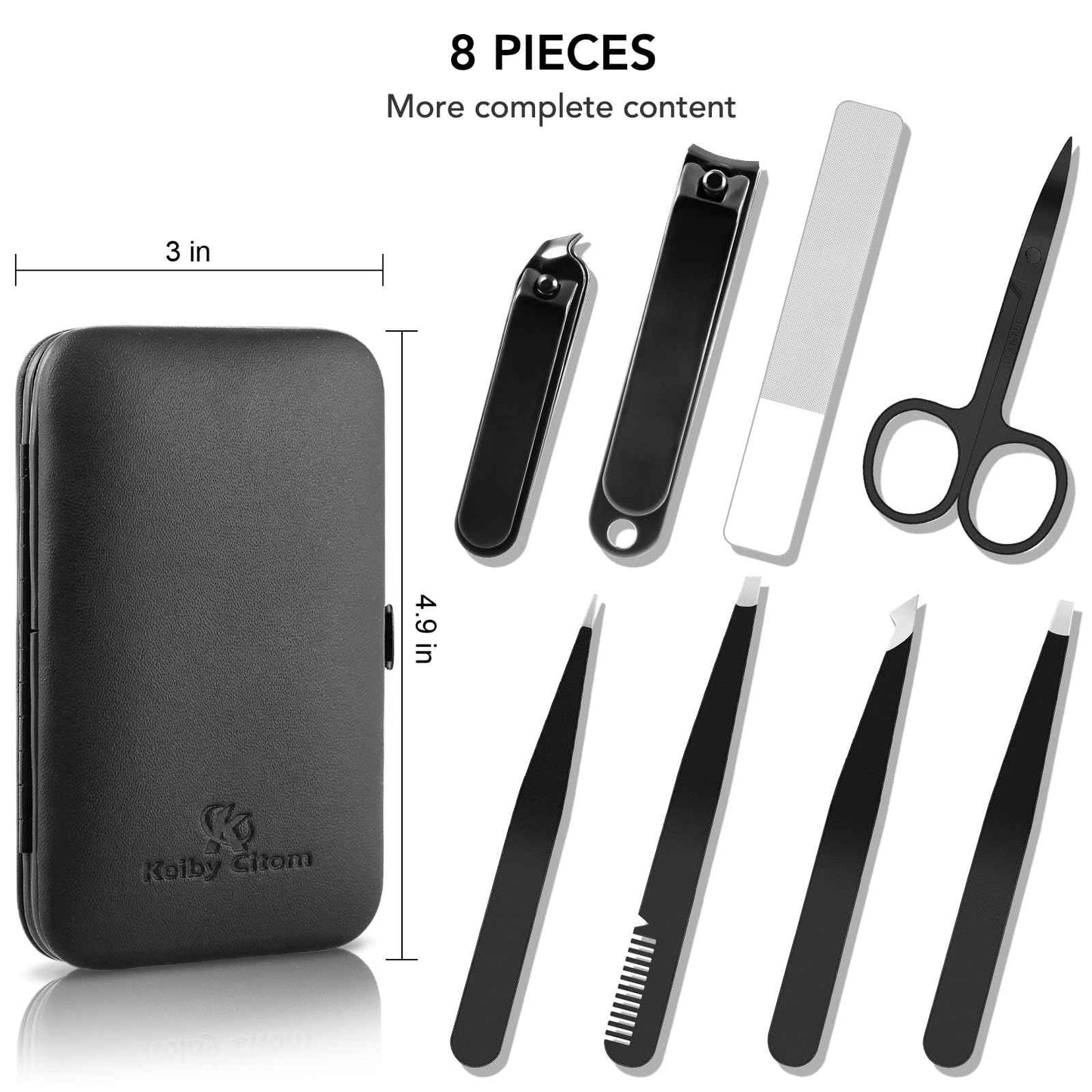 Tweezers Set for Facial Hair Women, 8Pcs Precision Eyebrow Tweezer Nail Clipper Set Eyebrow Pluckers Men for Ingrown Hair Removal(Black)