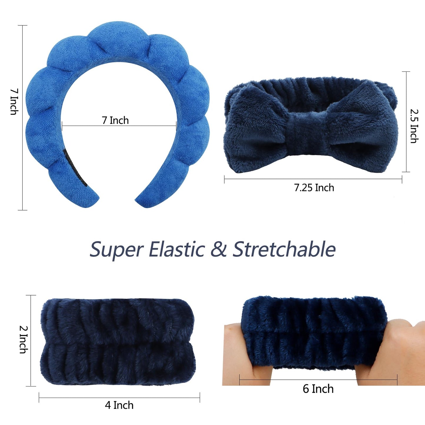 VELSCRUN 6 Pack Hairband, Navy Blue Microfiber Spa Headband with Bow, Makeup Headband, Face Wash Headband, Skincare Headbands for Women Girls, Ideal Gift for Special Occasions