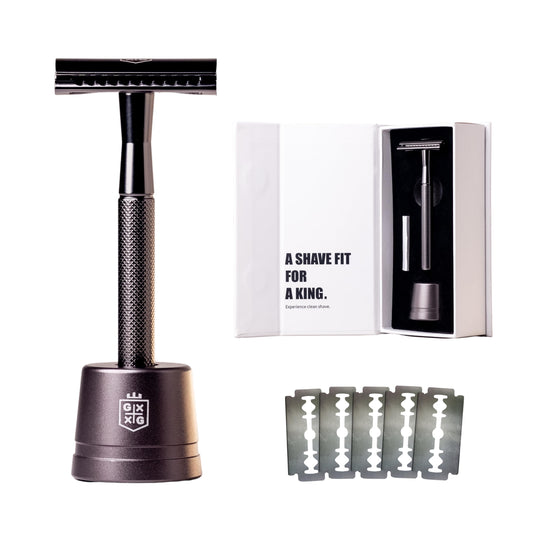Groomers Guild: The Excalibur Premium Double-Edge Safety Razor for Men, with 5 Platinum Coated Double Edge Safety Razor Blades and Razor Stand