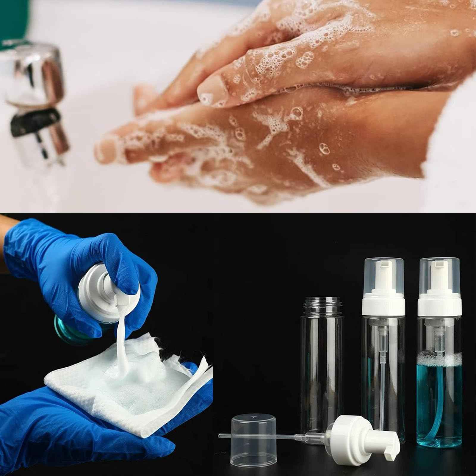 MIUXIA 4PCS 2OZ Foam Pump Bottle Soap Dispenser 60ml Foaming Spray Bottle Mousse Transparent Empty Travel Reusable Refillable Cosmetic Pump Dispenser Toiletries Shampoo Lotion