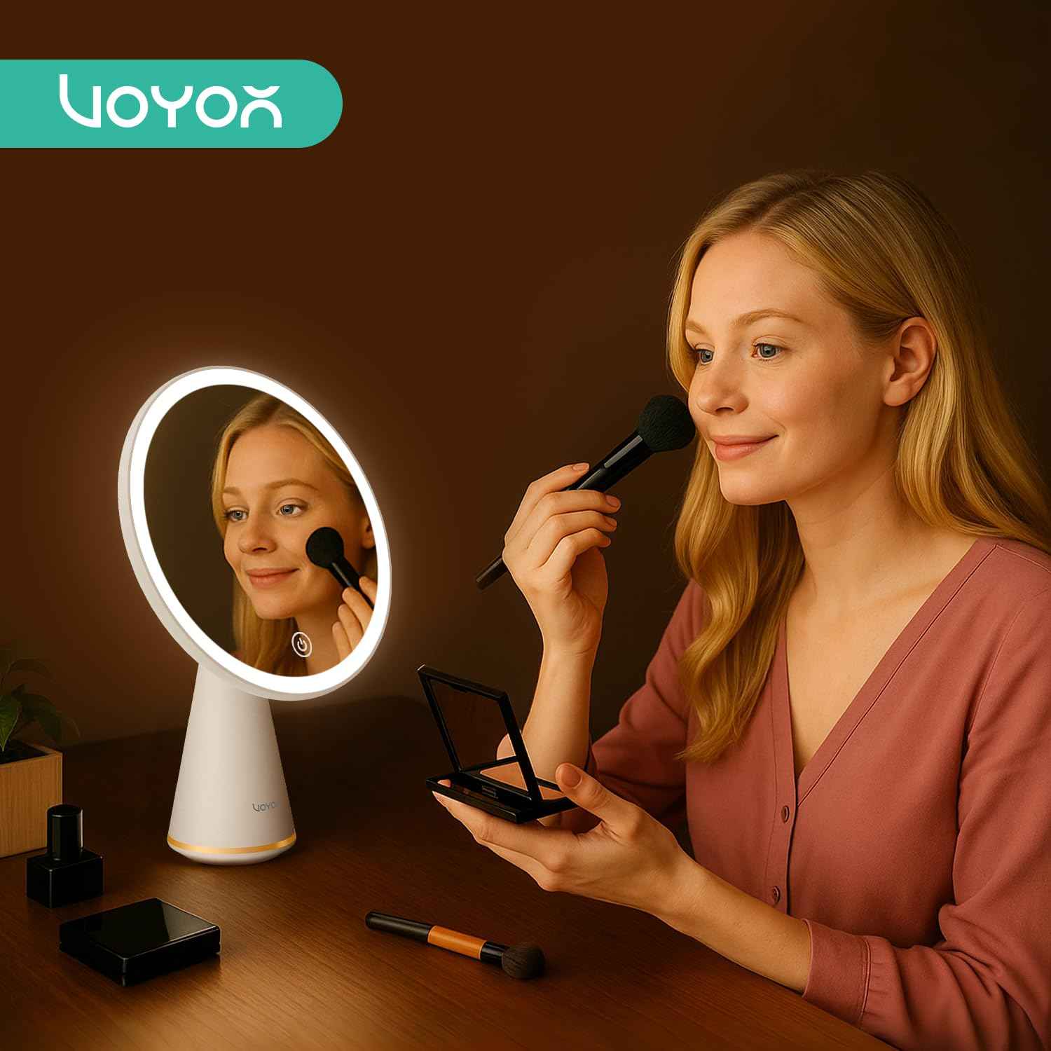VOYOR Makeup Mirror Rechargeable Travel Vanity Mirror with Lights Removable Desk Mirror Adjustable Angle Light up Makeup Mirror 3 Levels of Adjustable Brightness Led Mirror Makeup CM110