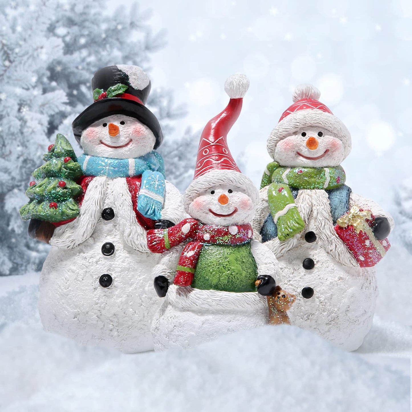 Hodao 3 PCS Christmas Snowman Family Decorations Xmas Snowman Family Figurines Winter Decor Handmade Snowman Figurines for Xmas Decor Gift - Christmas Party Home Snowman Decorations (Family)