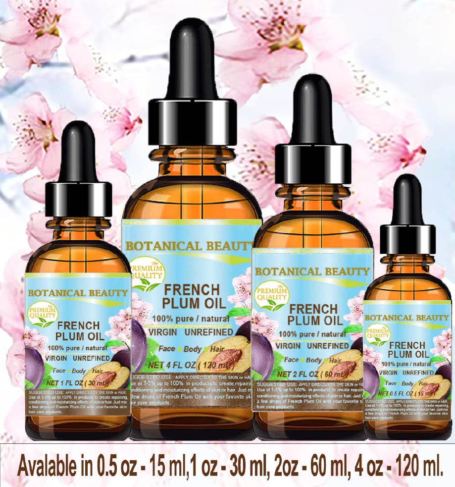 PLUM OIL French. 100% Pure Natural Virgin Unrefined Undiluted Cold Pressed Carrier Oil. For Face, Skin, Hair, Body, Lips, Nails (0.5 Fl.oz - 15 ml.) by Botanical Beauty