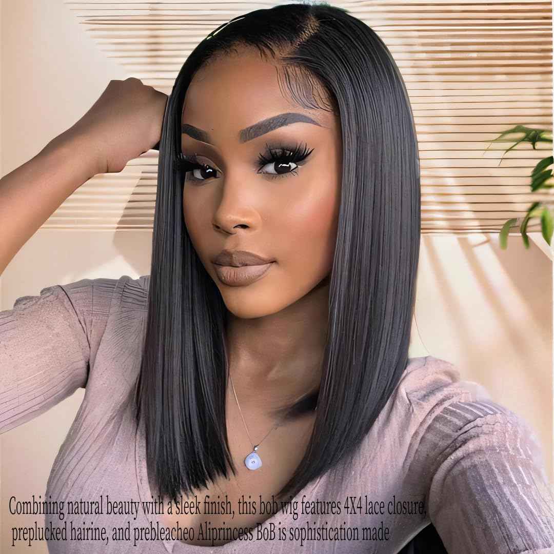 Bob Wig Human Hair Closure Wigs Human Hair Bob Wig Wear and Go Glueless Wig 10 Inch HD Lace Closure Short Wigs for Women 180 Density 18A Grade Raw Hair Triple Lifespan than Regular Virgin Hair