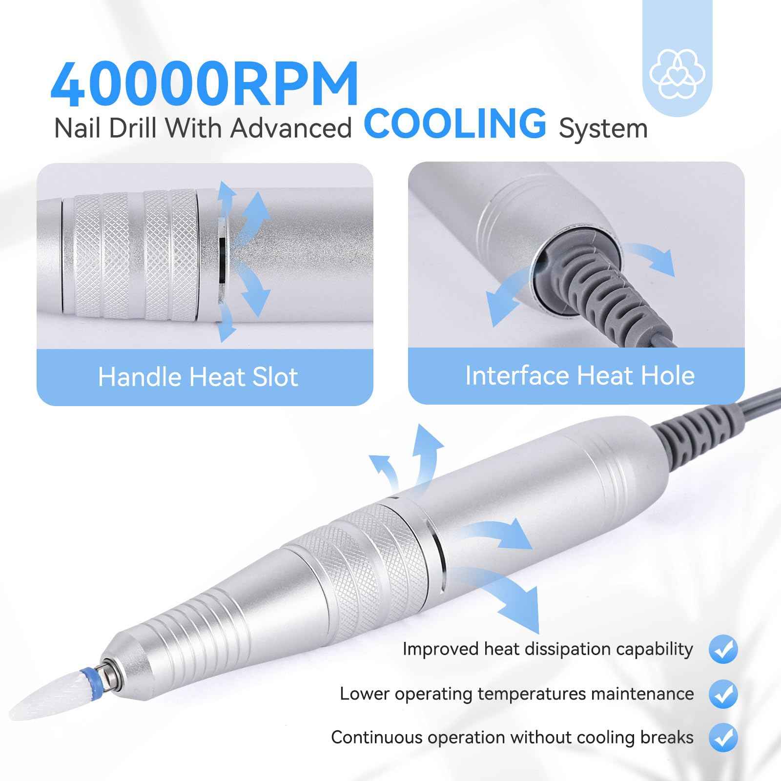 SAVILAND Nail Drill Professional: 40000RPM Nail Drill Machine Faster Removel Any Acrylic Nails, Powerful & Anti Shaking for Nail Salon & Pedicure