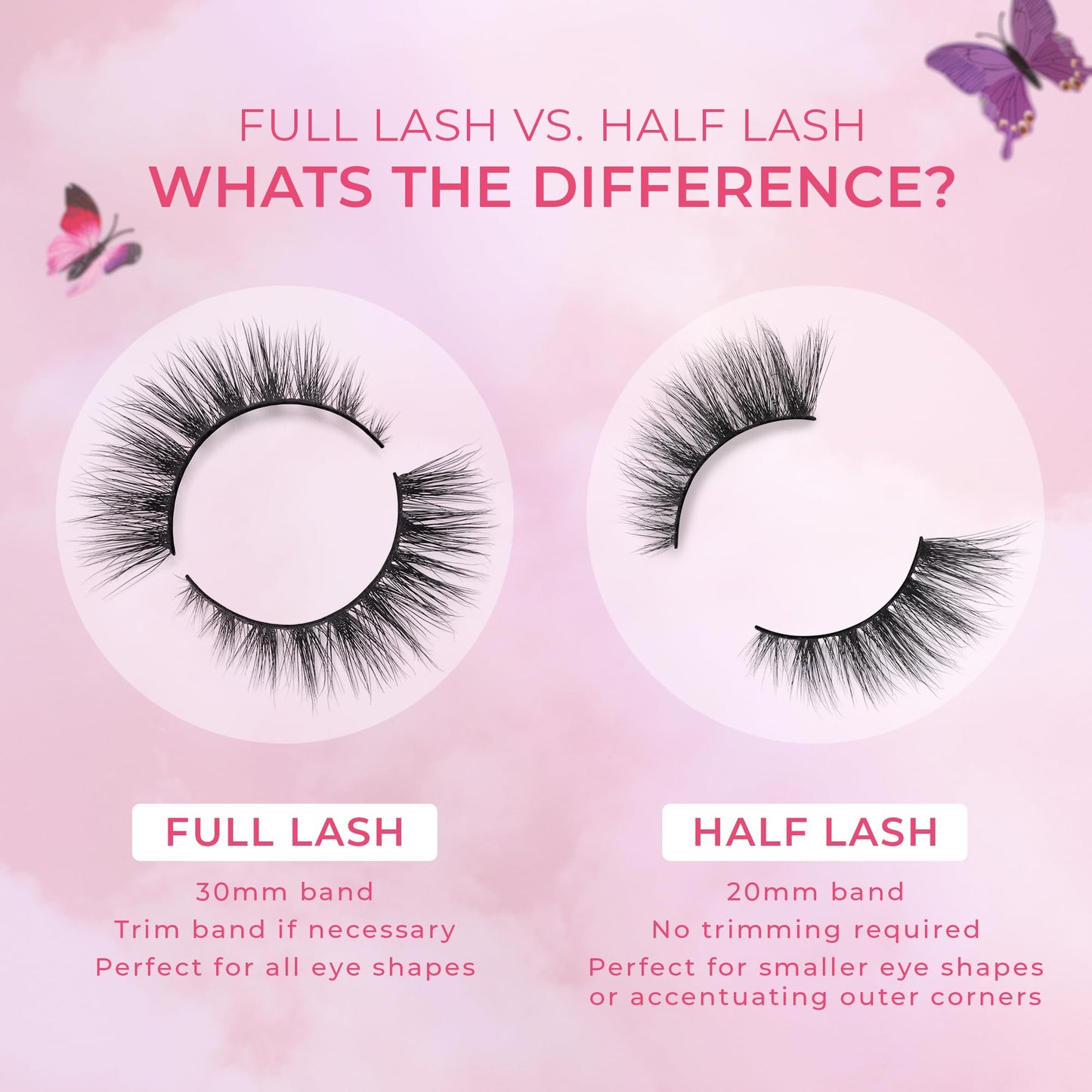 Lilly Lashes Butterfl'eyes Faux Mink Lashes, Half Lashes Natural Look & Feel, False Eyelashes, Reusable Eyelashes 20x, No Trimming + Easy to Apply, Round Style, Lash Glue not Included, 13mm (Heiry)