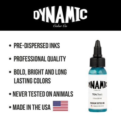 Dynamic Color Co- Teal Tattoo Ink, Made in USA, Since 1990, Not Tested on Animals, (1oz Bottle)