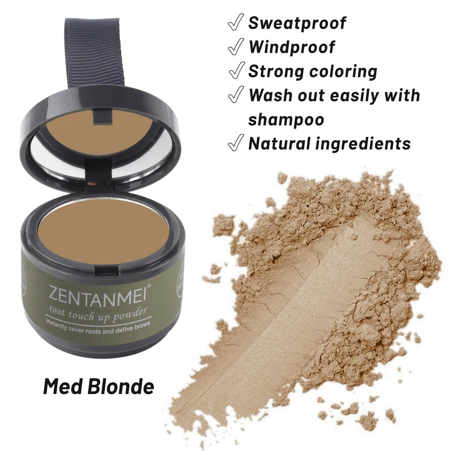 ZENTANMEI Root Touch Up Hairline Powder for Women & Men, Gray Hair Cover Up, Hairline Shadow Powder Sweatproof & Windproof, 0.14 oz Root Cover Up Powder for Thinning Hair (Medium Blonde)