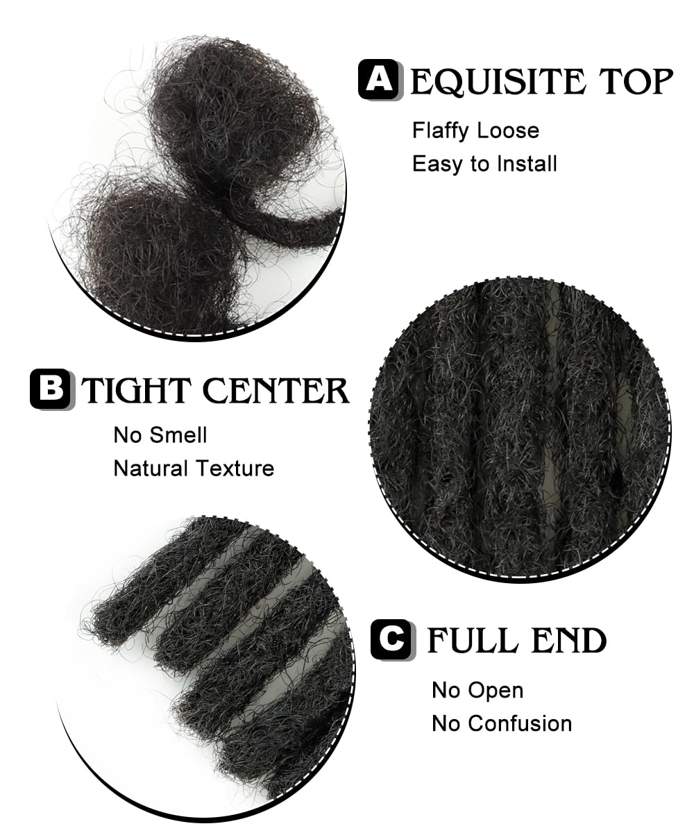 Cypsin 8inch 30 Strands 100% Human Hair Dreadlock Extensions, 0.4cm Width Full Handmade Loc Extensions Human Hair for Men Women Kids, Permanent Dread Extensions Can Be Dyed Bleached Curled(Natural Black)