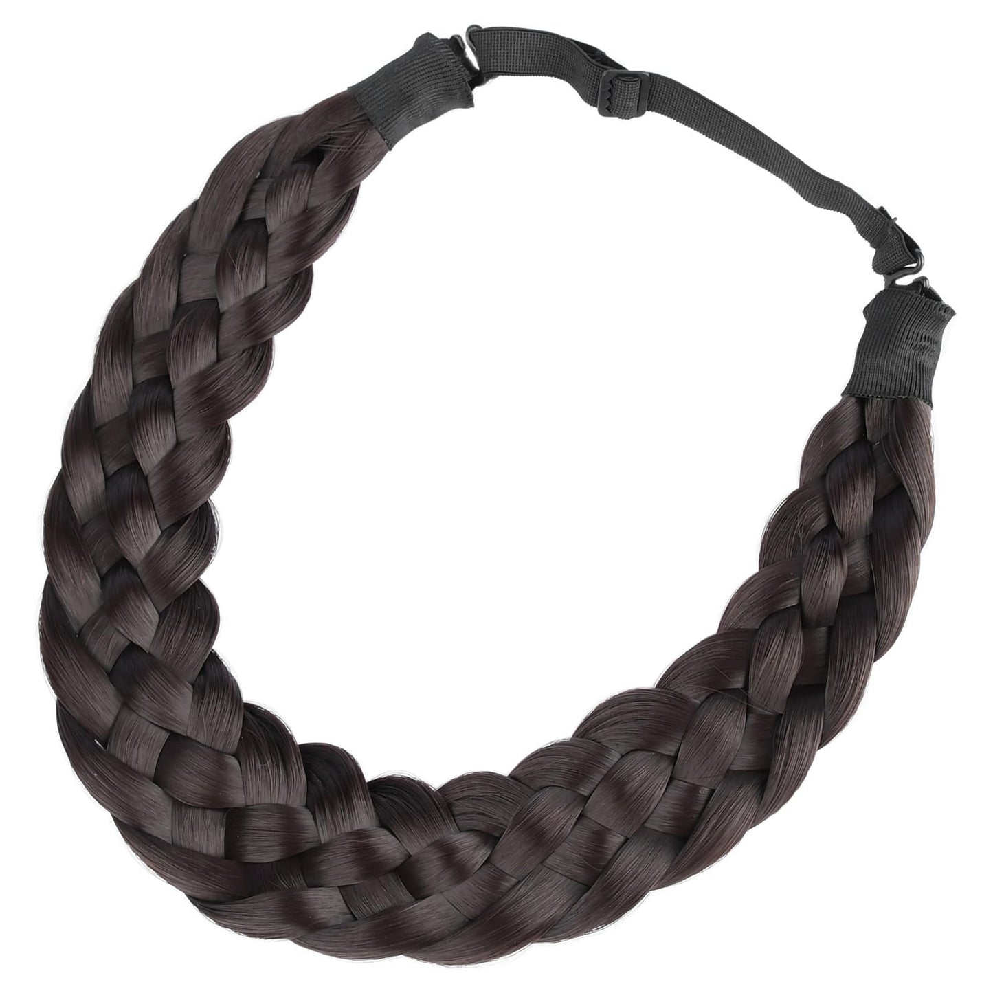 BOBIYA 5 Strands Synthetic Hair Braided Headband Classic Chunky Wide Plaited Braids Elastic Stretch Hairpiece for Women Girl (Dark Chocolate)