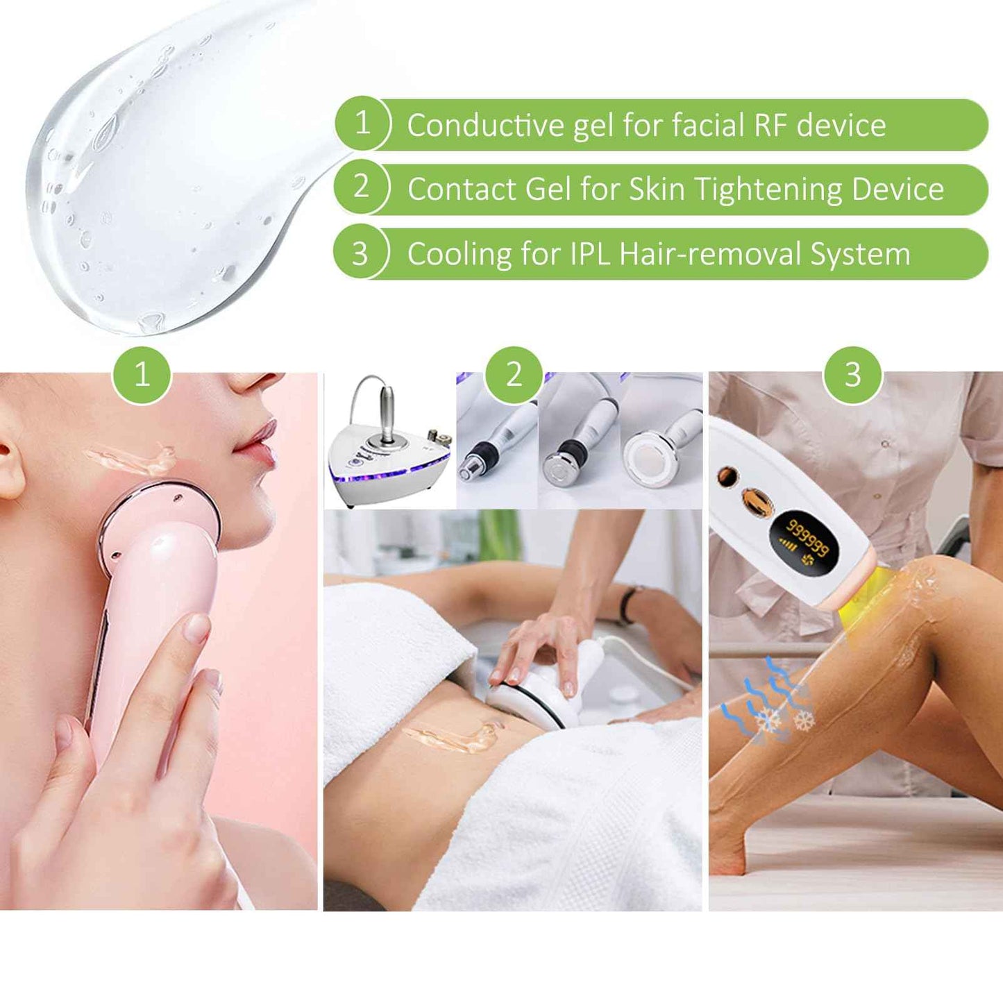RF Gel 4 Pack-Conductive Gel for Facial Microcurrent, Hydrating Cream for Use With Radio Frequency Face and Body Machines, Skin Cooling Primer for IPL Hair Removals