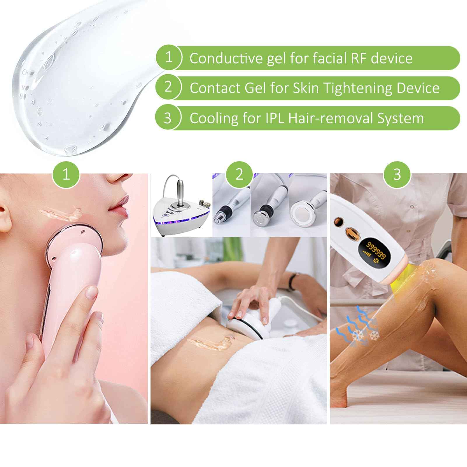 RF Gel 4 Pack-Conductive Gel for Facial Microcurrent, Hydrating Cream for Use With Radio Frequency Face and Body Machines, Skin Cooling Primer for IPL Hair Removals
