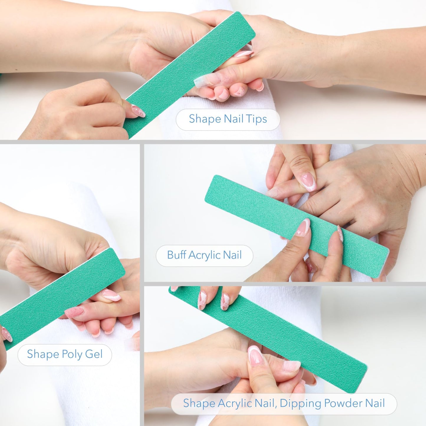 GazePlus Nail File, 50 Pcs Nail Files 7" Long 100/180 Grit for Acrylic Nails Gel Nails Dip Powder Nails Poly Gel Washable Reusable Double Sided Buffering