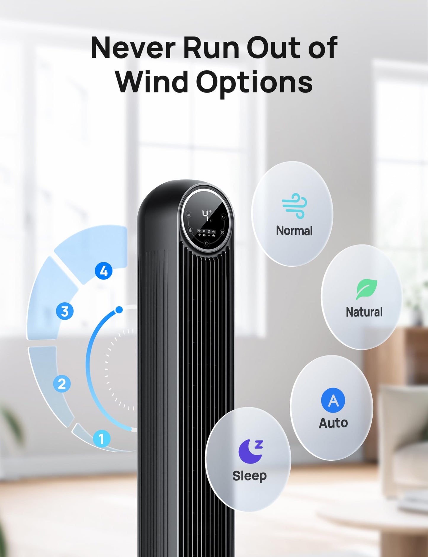 Dreo Tower Fan for Bedroom, Smart Oscillating Quiet Floor Fans, Standing Bladeless Fan with Remote and WiFi Voice Control, 4 Modes, 4 Speeds, 8H Timer, 28dB, Works with Alexa/Google