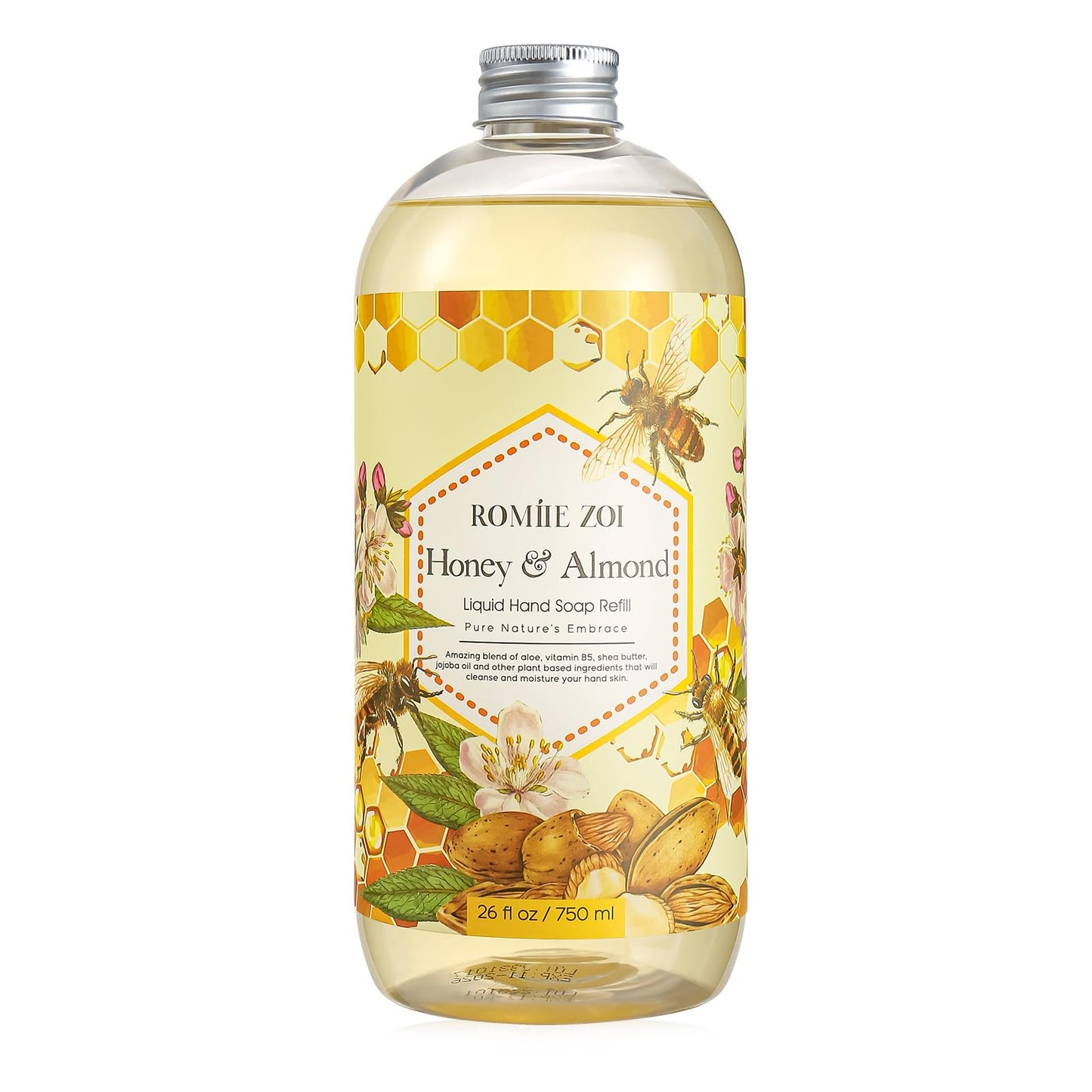 ROMIIE ZOI Liquid Hand Soap Refill, Honey & Almond, Gentle & Moisturizing Formula, 750 ML/ 26 FL OZ