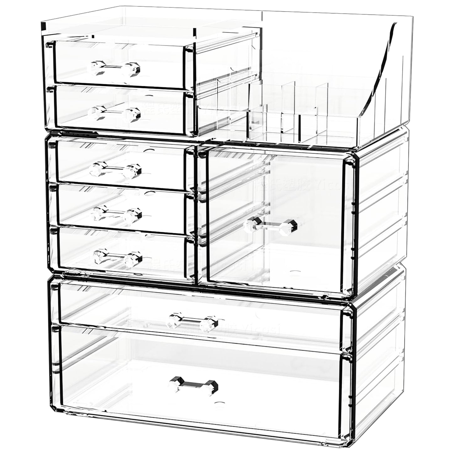 Cq acrylic 3 Pack Clear Make Up Organizers for Vanity,Stackable 8 Drawers Skincare Organizer,Cosmetic Storage Organizer for Jewelry,Brush,Skin Care,Beauty Product Dresser Acrylic Drawer Organizer