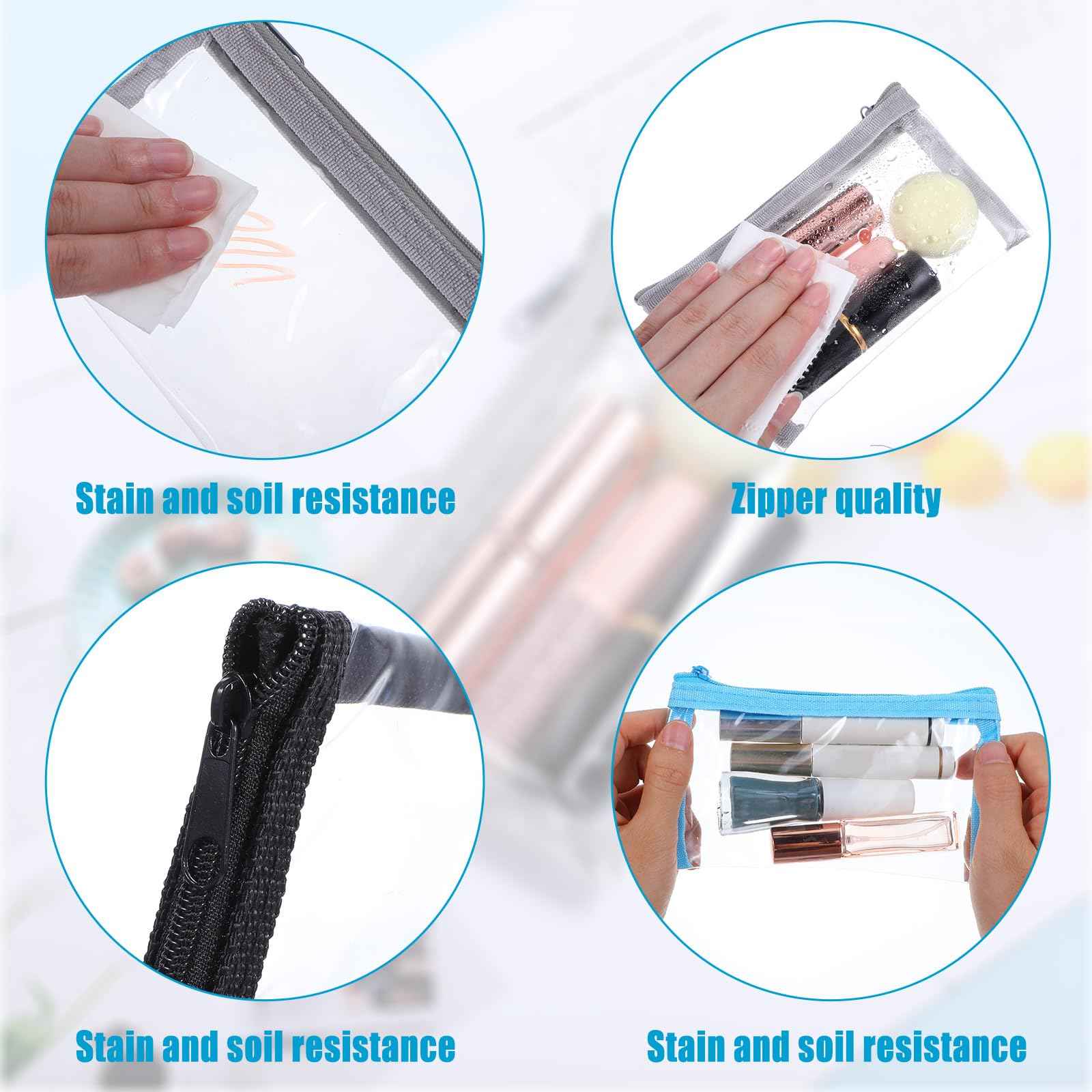 Tyqour 4Pcs Small Clear Makeup Bag 6.10 x 3.54inch Waterproof Clear Travel Bags Cosmetic Bags Zipper Pouches Multipurpose Makeup Pouches for Daily Toiletries Travel Office Supplies