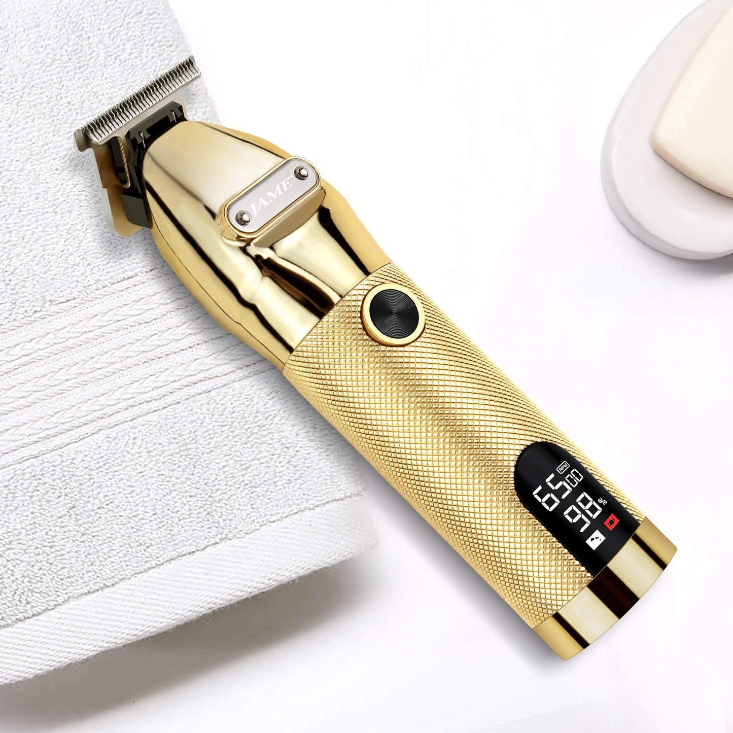 Cordless Outlining Trimmer Professional T Liners Clippers for Men T-Blade Close Cutting Beard Mustache Trimmers Hair Cuttings Kit, LCD Display Zero Gapped Detail Barber (Gold)