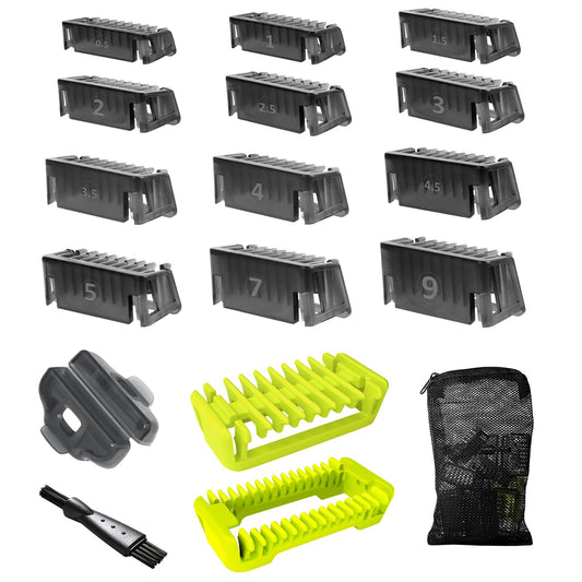 Guide Combs Fits for OneBlade 17 Pcs Hair Guards 0.5/1/1.5/2/2.5/3/3.5/4//4.5/5/7/9 MM for Norelco Oneblade Shaver QP2520 QP2530 QP2630 QP2620 QP2521 QP2522 QP6510