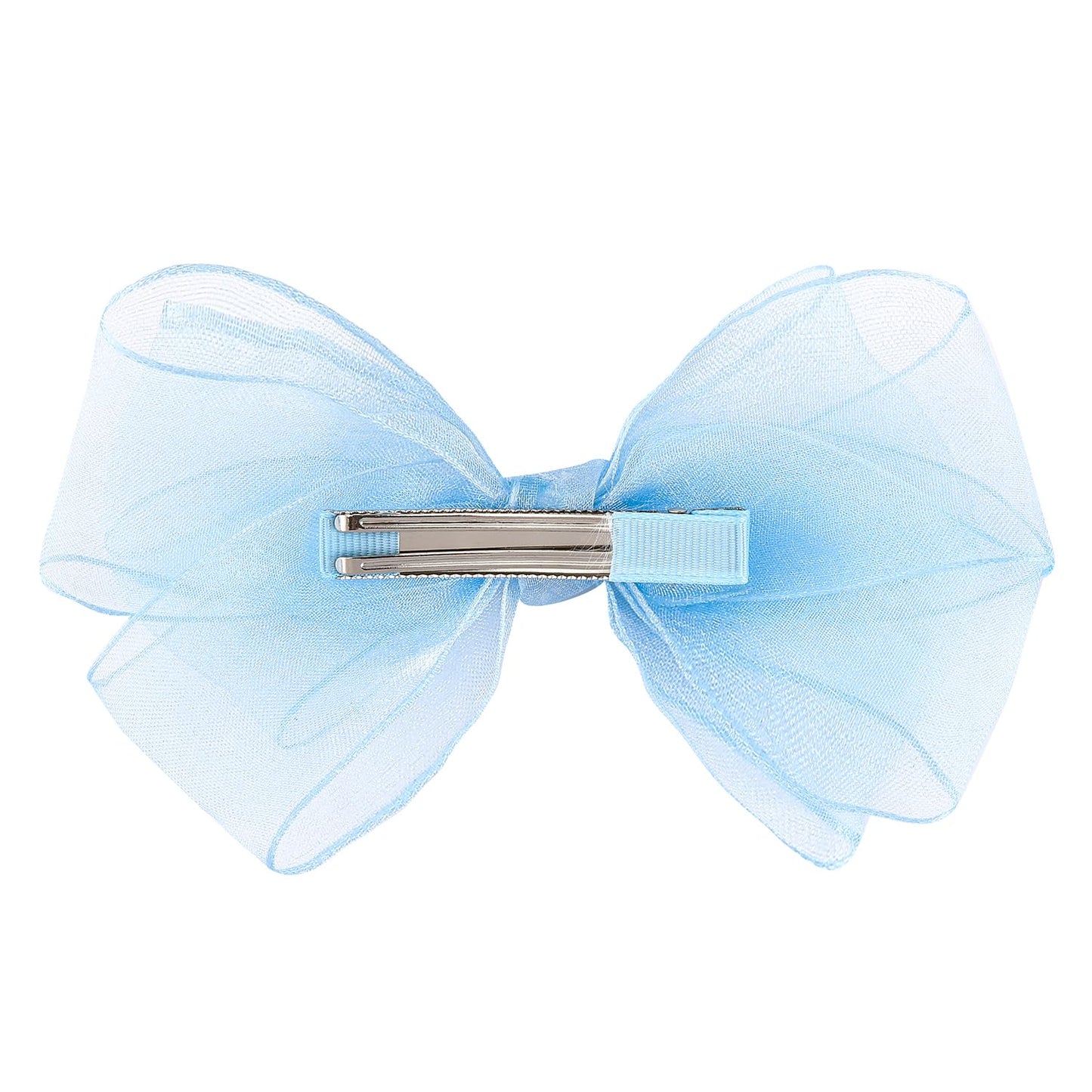 5.5-Inch Organza Double Hair Bows Alligator Clips Hair Accessories for Girls Toddler Kids Children Teens -Sky Blue