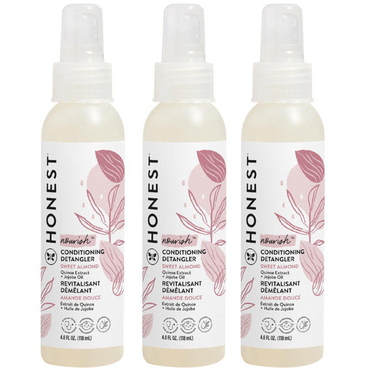 The Honest Company Conditioning Hair Detangler 3-Pack | Leave-in Conditioner + Fortifying Spray | Tear-free, Cruelty-Free, Hypoallergenic | Almond Nourishing, 4 fl oz each (pack of 3)