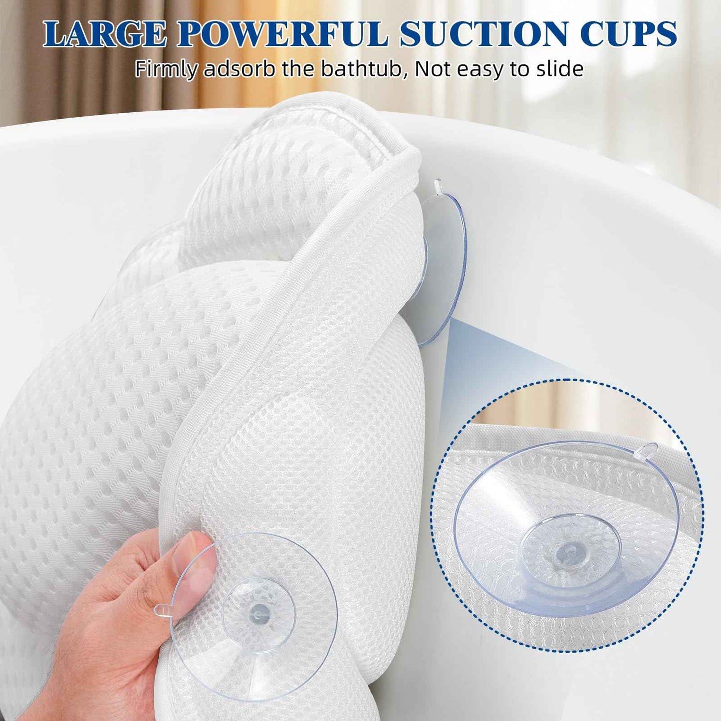 Bath Pillows for Tub, Afitton Luxury Bath Pillow Bathtub Pillow Headrest Neck and Back Support - with 4D Air Mesh Fabric & 6 Powerful Suction Cups, Ergonomic Bath Accessories Spa Gifts for Women Men