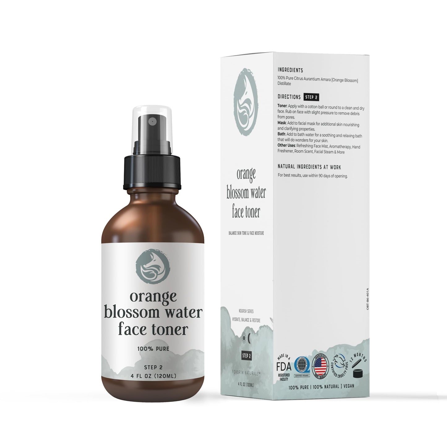 Foxbrim Naturals Radiant Skin Duo: Coconut Milk & Honey Facial Cleanser and Orange Blossom Water Face Toner